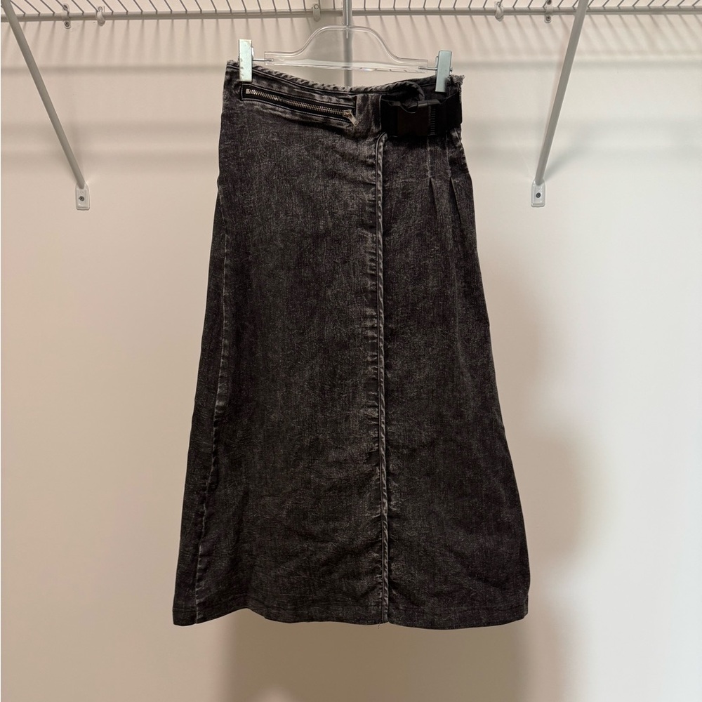 Elements Girl’s/Teen Black Denim Midi Buckle Pleat Skirt Size 14
